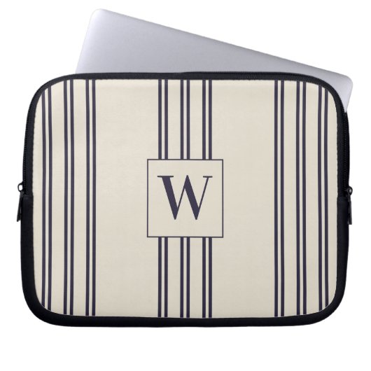MONOGRAM ELEGANT MINIMALISTISCHE ÄGEAN STRIPE NAVY LAPTOPSCHUTZHÜLLE (Vorderseite)