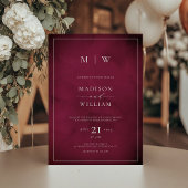 Monogram Elegant Modern Burgundy Wedding Einladung
