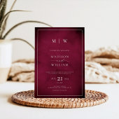 Monogram Elegant Modern Burgundy Wedding Einladung