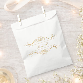 Monogram Elegant Modern Gold Swirl Script Hochzeit Geschenktütchen