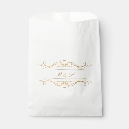 Monogram Elegant Modern Gold Swirl Script Hochzeit Geschenktütchen (Vorderseite)