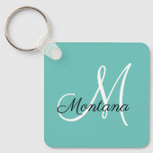 Monogram Elegant Modern Simple Girly Aquamarin Schlüsselanhänger (Vorderseite)