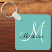 Monogram Elegant Modern Simple Girly Aquamarin Schlüsselanhänger (Vorderseite)