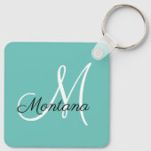 Monogram Elegant Modern Simple Girly Aquamarin Schlüsselanhänger (Rückseite)