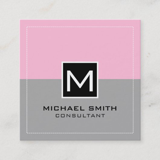 Monogram Elegant Moderne Gray Cotton Candy Quadratische Visitenkarte (Vorderseite)