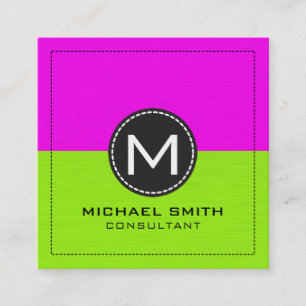 Monogram Elegant Moderne Limon und Magenta Quadratische Visitenkarte