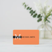 Monogram Elegant Moderne Mango Tango & Black Visitenkarte (Stehend Vorderseite)