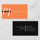 Monogram Elegant Moderne Mango Tango und Black Visitenkarte (Vorne/Hinten)