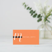Monogram Elegant Moderne Mango Tango und Black Visitenkarte (Stehend Vorderseite)