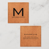 Monogram Elegant Moderne Orange Leinwand Quadratische Visitenkarte (Vorne/Hinten)