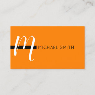 Monogram Elegant Moderne Orange und Schwarz Visitenkarte