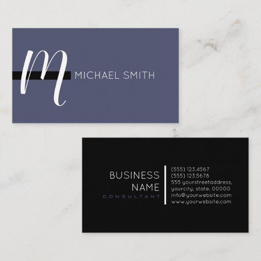 Monogram Elegant Moderne Unabhängigkeit und Schwar Visitenkarte (Vorne/Hinten)