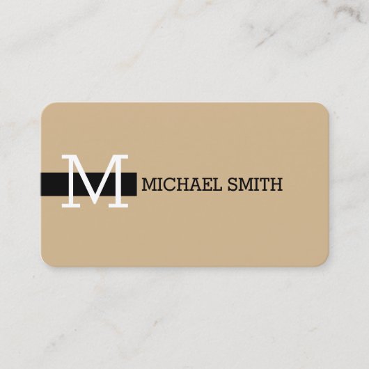 Monogram Elegant Moderner Tan & Black Visitenkarte (Vorderseite)