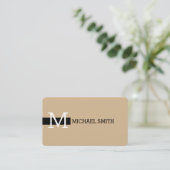 Monogram Elegant Moderner Tan & Black Visitenkarte (Stehend Vorderseite)