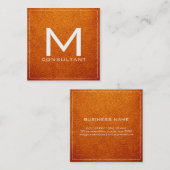 Monogram Elegant Modernes Amber Leather Quadratische Visitenkarte (Vorne/Hinten)