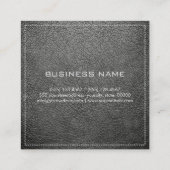 Monogram Elegant Modernes Battleship Graues Leder Quadratische Visitenkarte (Rückseite)