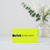 Monogram Elegant Modernes Chartreuse & Black Visitenkarte (Stehend Vorderseite)