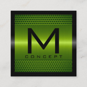 Monogram Elegant Modernes Metallic Green Quadratische Visitenkarte