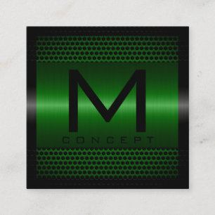 Monogram Elegant Modernes Metallic Green Quadratische Visitenkarte