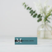 Monogram Elegant Modernes Ming & Black Mini Visitenkarte (Stehend Vorderseite)