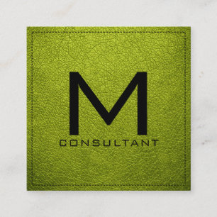 Monogram Elegant Modernes Säure Grünes Leder Quadratische Visitenkarte