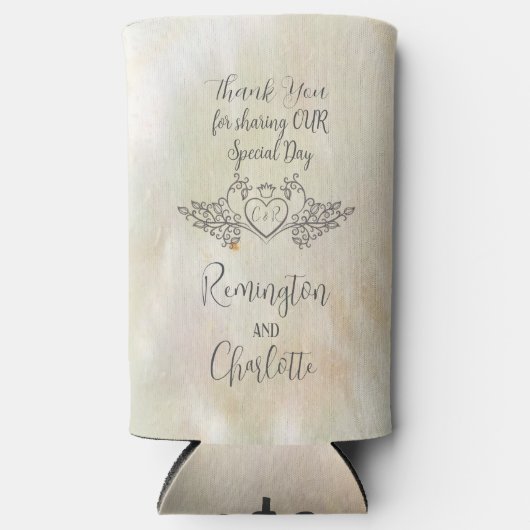 Monogram Elegant Mother-of-Pearl Peach Wedding Selters Dosenkühler (Vorderseite)