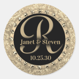 Monogram Elegant Names Gold Glam Siegel Runder Aufkleber