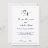 Monogram Elegant Navy Blue All in one Wedding Einladung (Vorderseite)