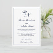 Monogram Elegant Navy Blue All in one Wedding Einladung (Stehend Vorderseite)