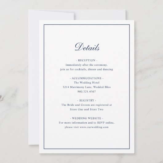 Monogram Elegant Navy Blue All in one Wedding Einladung (Rückseite)