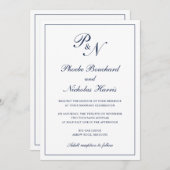 Monogram Elegant Navy Blue All in one Wedding Einladung (Vorne/Hinten)