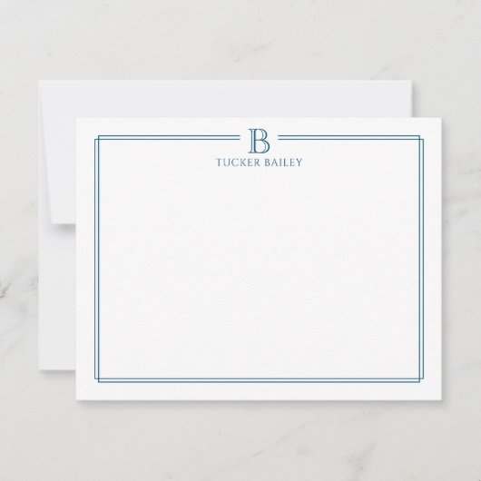Monogram Elegant Navy Blue Border Stationery Mitteilungskarte (Vorderseite)