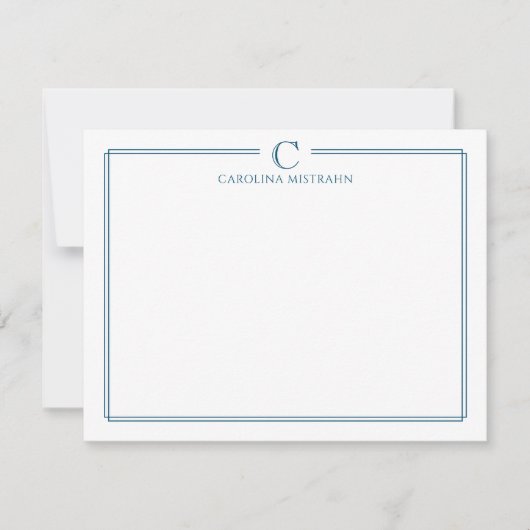 Monogram Elegant Navy Blue Border Stationery Mitteilungskarte (Vorderseite)