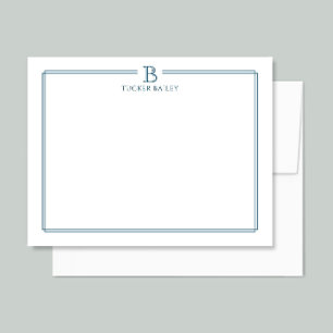 Monogram Elegant Navy Blue Border Stationery Mitteilungskarte
