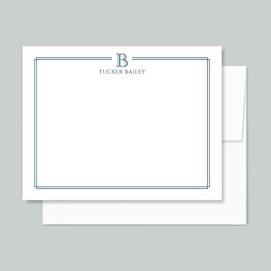 Monogram Elegant Navy Blue Border Stationery Mitteilungskarte