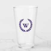 Monogram Elegant Navy Blue Classic Laurel Blätter Glas (Vorderseite)