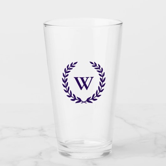 Monogram Elegant Navy Blue Classic Laurel Blätter Glas (Vorderseite)