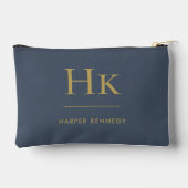 Monogram Elegant Navy Blue Gold Mit Monogramm Name Zubehörtasche (Rückseite)