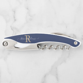 Monogram Elegant Navy Script Anfangsname Kellnermesser