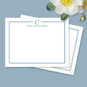 Monogram Elegant Navyblaue Umrandung Minimalistisc Mitteilungskarte