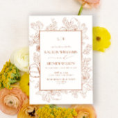 Monogram Elegant Orange Floral Line Hochzeit Einladung