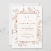 Monogram Elegant Orange Floral Line Hochzeit Einladung (Vorderseite)