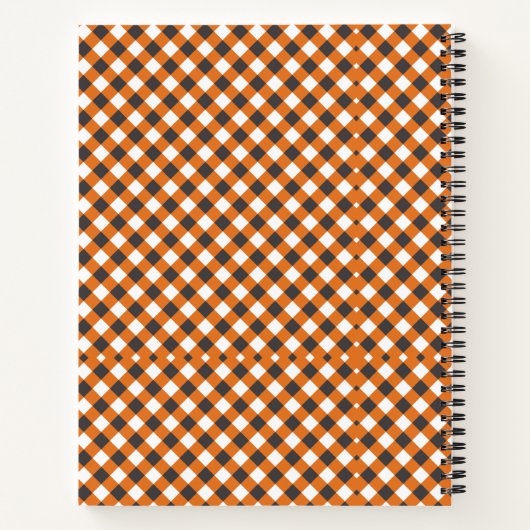 Monogram Elegant Orange White Kariert Gingham Notizblock (Rückseite)