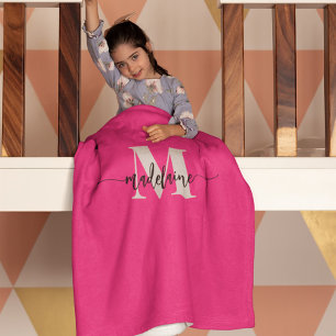 Monogram Elegant Pink Black Personal Fleecedecke