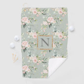 Monogram Elegant Pink Floral Sage Golf Handtuch (Insitu)
