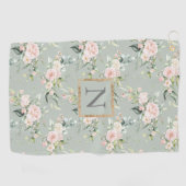 Monogram Elegant Pink Floral Sage Golf Handtuch (Horizontal)