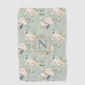 Monogram Elegant Pink Floral Sage Golf Handtuch (Vorderseite)