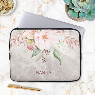 Monogram Elegant Pink Rose und Pfingstrose Blumenm Laptopschutzhülle