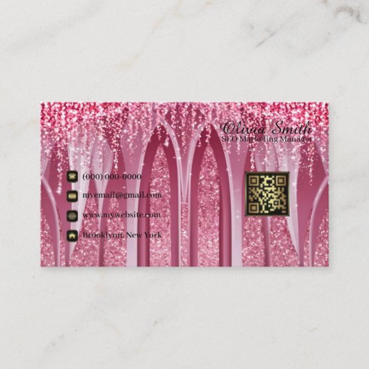 Monogram Elegant Pink Sparkle QR Code Visitenkarte (Vorderseite)