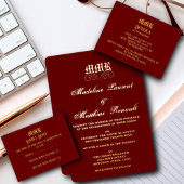 Monogram Elegant Red and Gold Wedding Folieneinladung